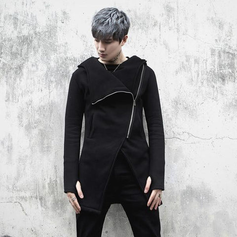 Stage Style Zipper Design Hooded Asymmetrical Hoodies
