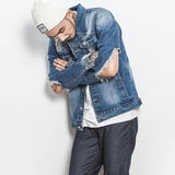 Hot Selling Letter Printed Hole Gradient Denim Jacket