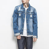 Hot Selling Letter Printed Hole Gradient Denim Jacket