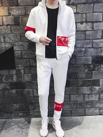 Color Match Cardigan Long Pant Hoodies Suit