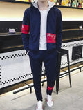 Color Match Cardigan Long Pant Hoodies Suit