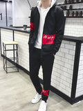 Color Match Cardigan Long Pant Hoodies Suit