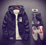 New Style Zipper Up Badge Hooded Men Jacket