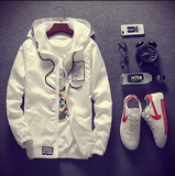 New Style Zipper Up Badge Hooded Men Jacket