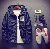 New Style Zipper Up Badge Hooded Men Jacket