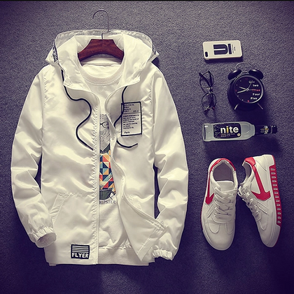 New Style Zipper Up Badge Hooded Men Jacket