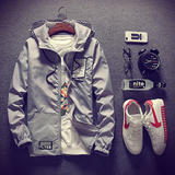 New Style Zipper Up Badge Hooded Men Jacket
