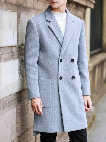 New Pocket Design Loose Double Breasted Woolen Coat