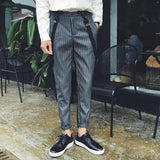 Striped Button Closed Chic Man Overalls