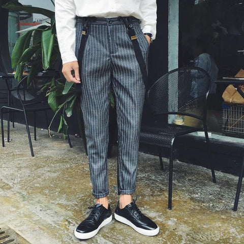 Striped Button Closed Chic Man Overalls