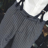 Striped Button Closed Chic Man Overalls